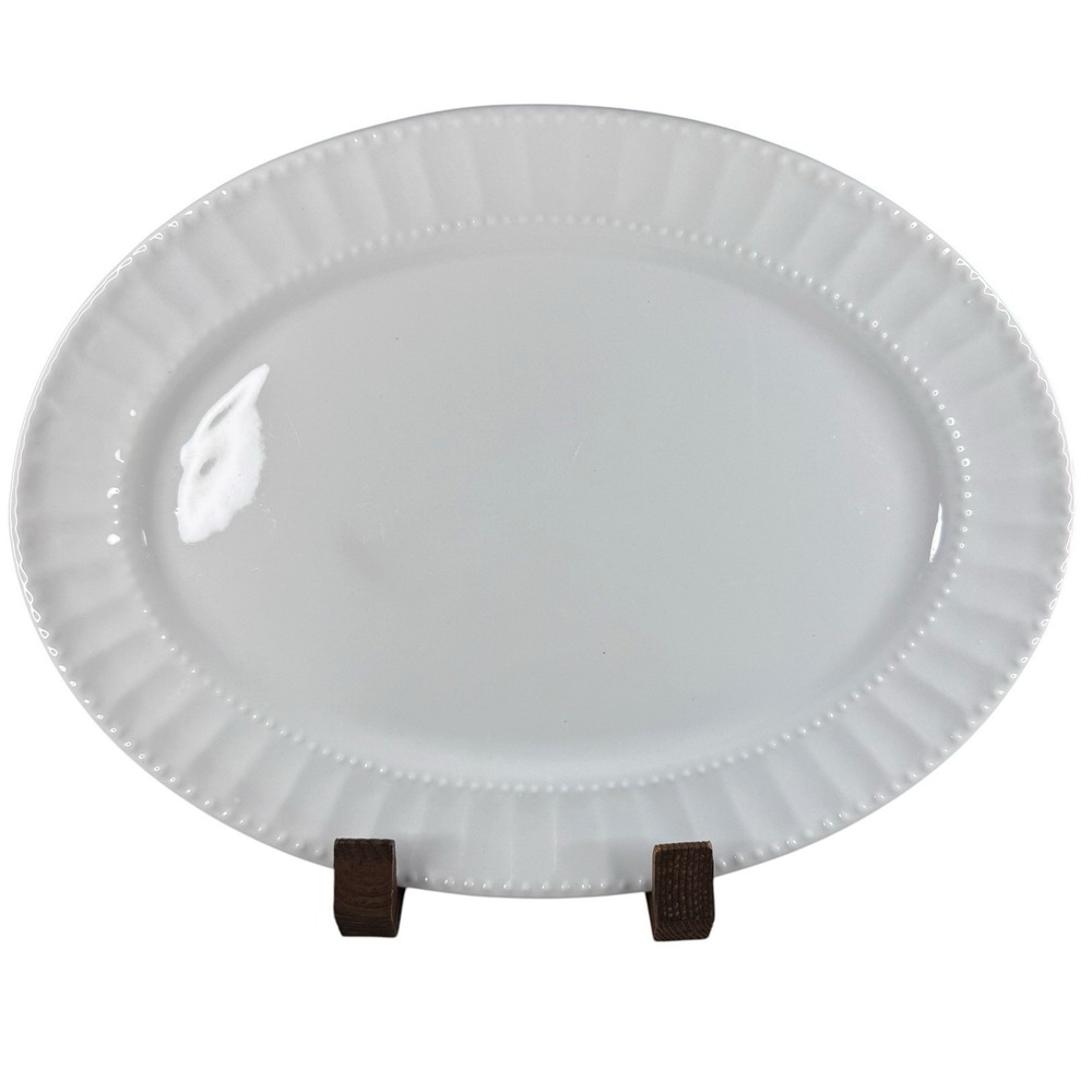 Gibson REGALIA Oval Serving Platter 14" White Embossed Dots Ceramic Dish